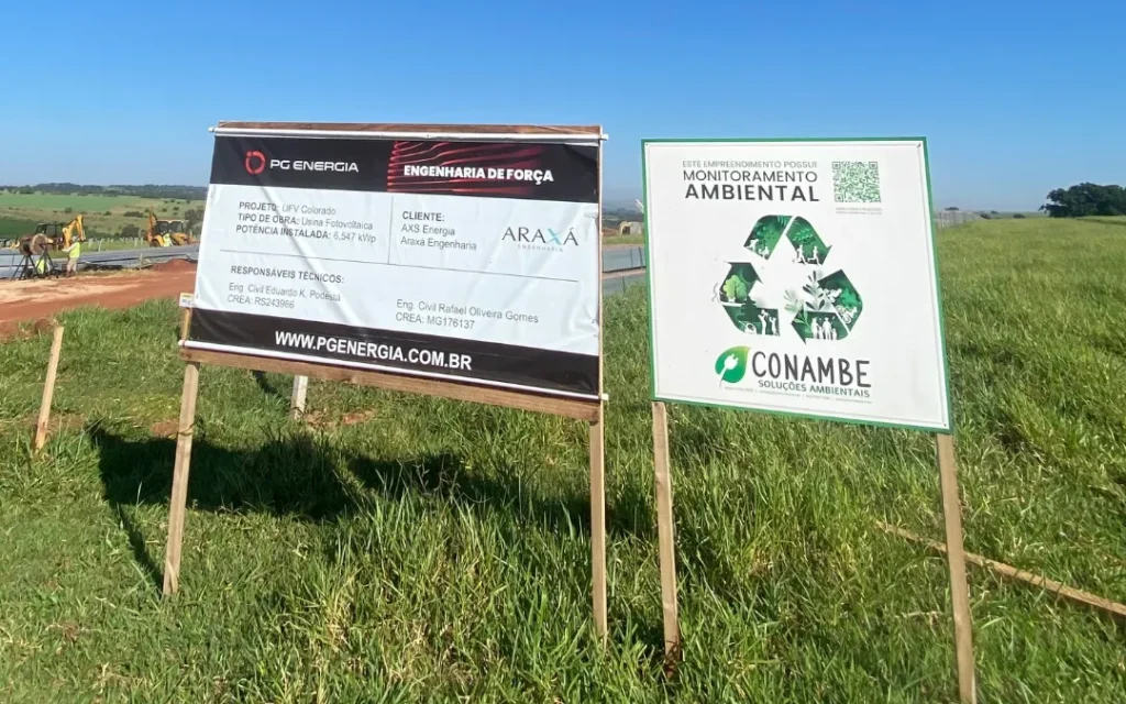 placa de monitoramento ambiental em usina solar - conambe consultoria ambiental em maringá no paraná