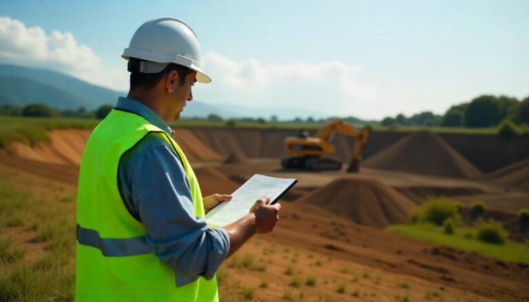 Engenheiro Ambiental verificando obra de licenciamento ambiental